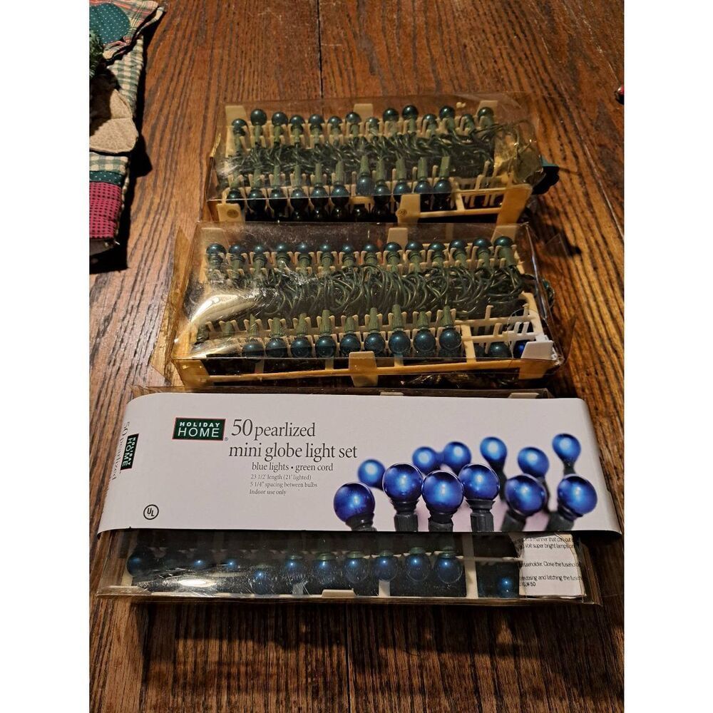 Vintage Holiday Home Blue Christmas Lights 50 Count Lot of 3 Limited Edition